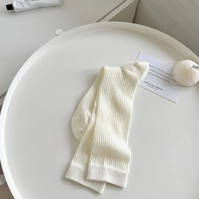Breathable solid, ballet style ultra-thin, vertical stripes mid tube socks