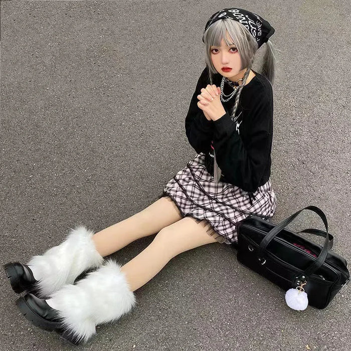 Y2K White Faux Fur Leg Warmers Boot Covers