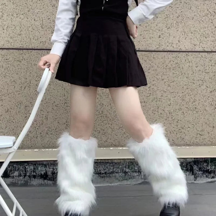 Y2K White Faux Fur Leg Warmers Boot Covers