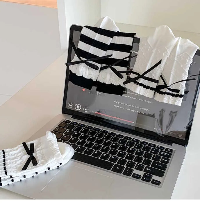 Trendy Sweet Crew Socks Bow Striped