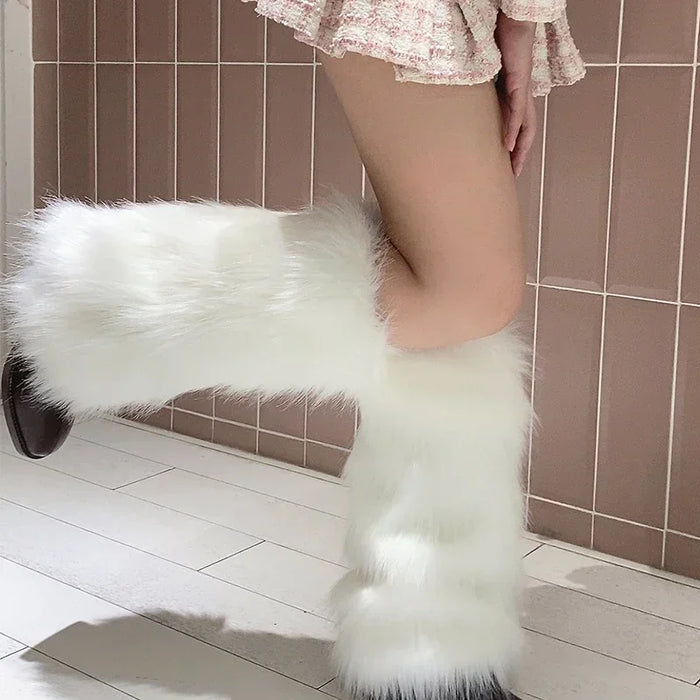 Y2K White Faux Fur Leg Warmers Boot Covers