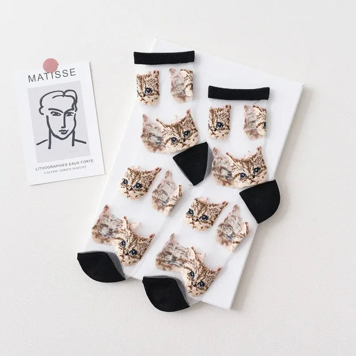 Women Transparent Cute Cat Socks