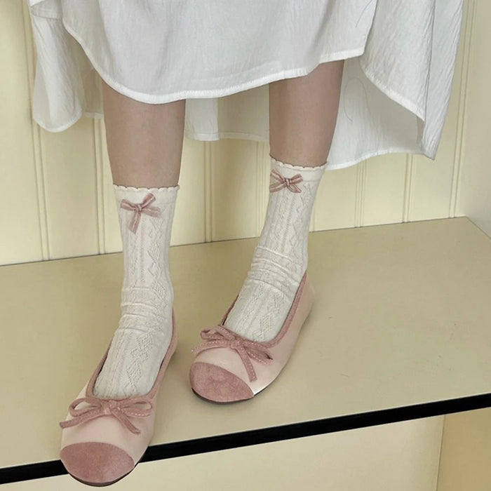 1/5 Pairs Women Flower Edge Bow Mid Tube Socks