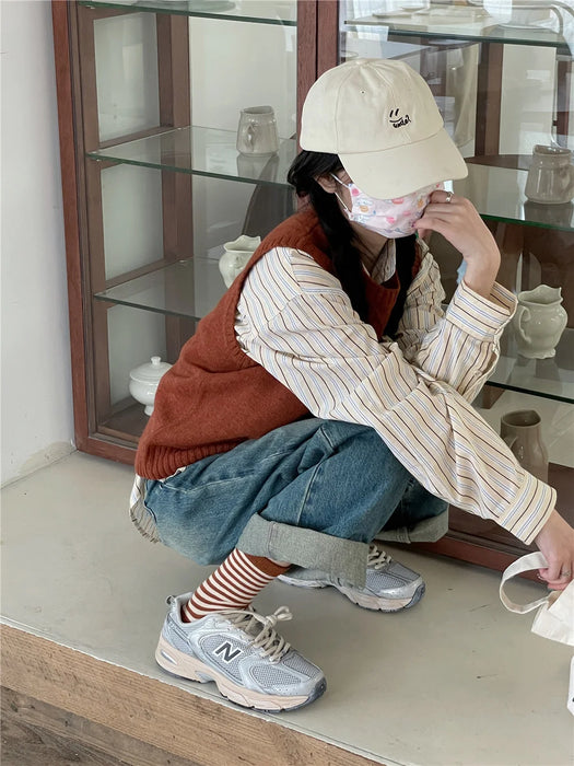 Striped Cotton Socks Women’s Breathable Middle Tube Socks