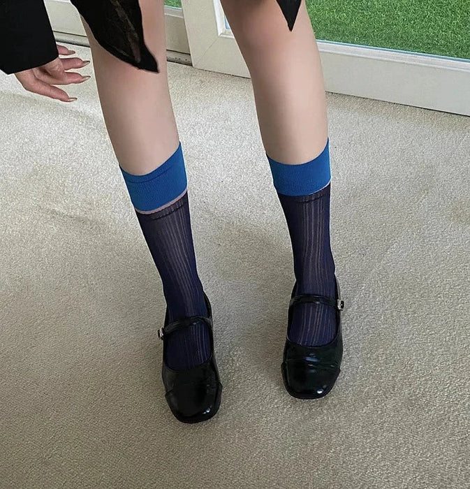 Transparent silk thin striped socks