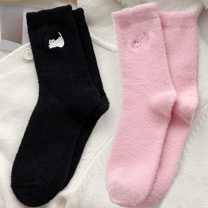 1/3P Cute Cat Mink Fleece Super Soft Socks for Women