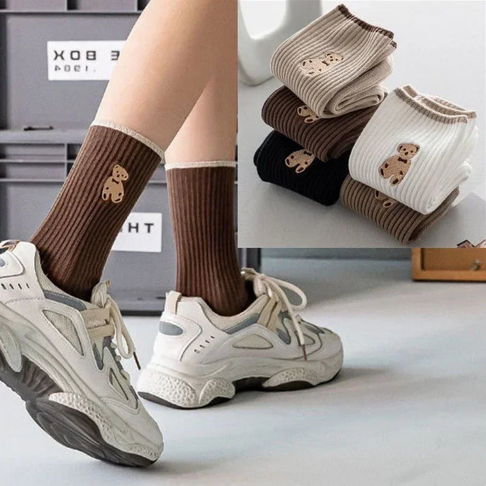 5pairs Cartoon Bear Socks Soft Cotton Socks