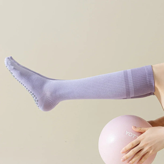 2-pairs-grip-pilates-socks-women-non-slip-yoga-fitness-calf-compression-socks-high-quality-cotton-running-sports-socks-ladies
