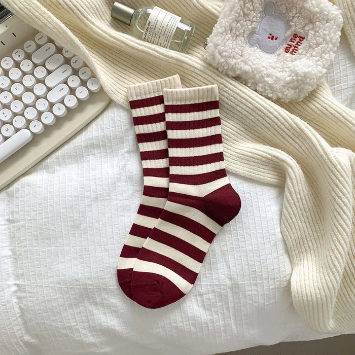 womens-cherry-color-trendy-striped-autumn-and-winter-new-mid-tube-socks-ankola-color-versatile-socks