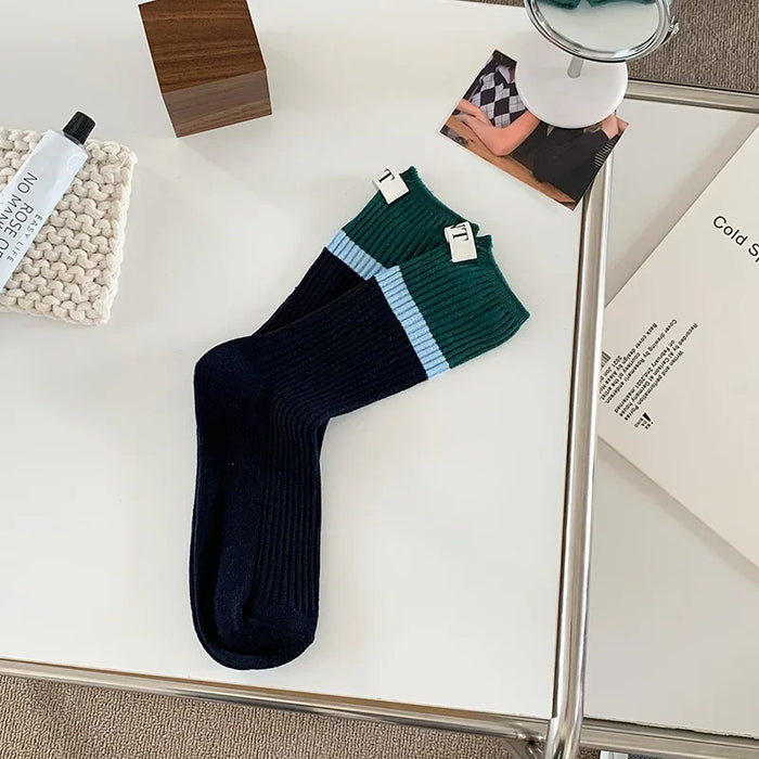 Contrast coloured socks, women's high top pile up socks