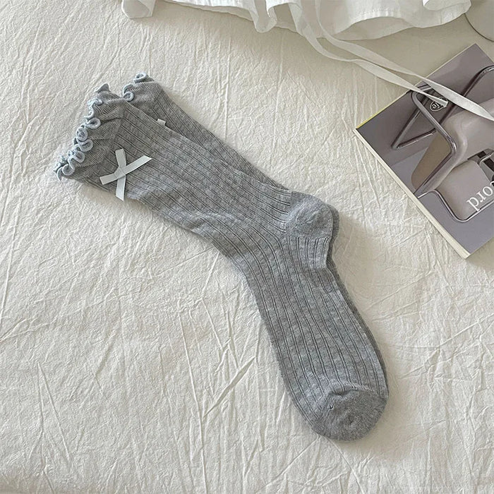 Ballet Style Cute Bowknot Ruffle Edge Pile Socks