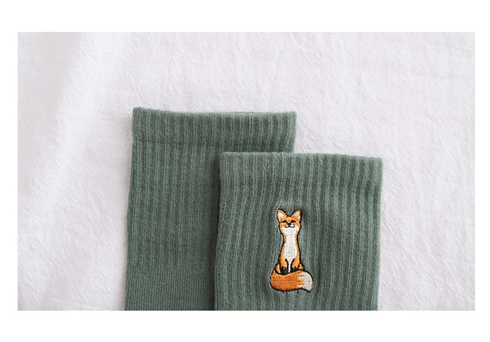 New Cute Embroidery Fox Cartoon Animal Socks