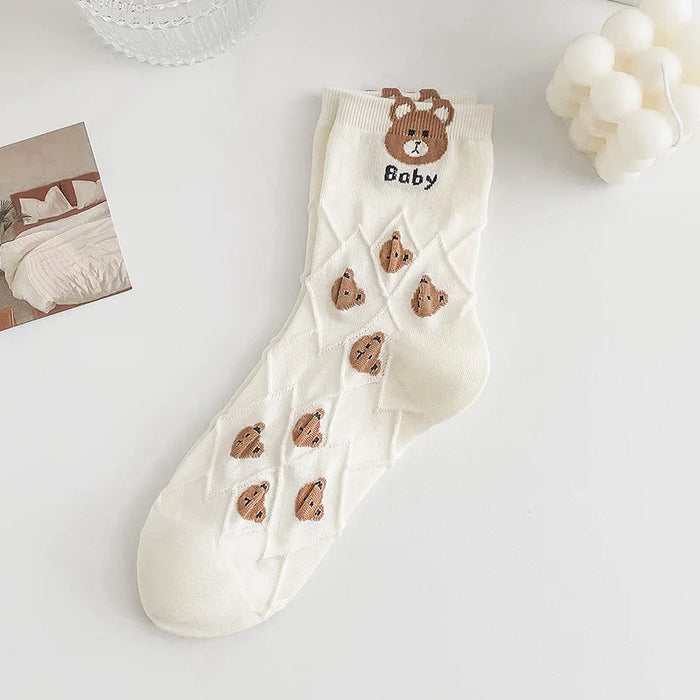 5 Pairs Medium Cartoon Stripes  High-quality Socks