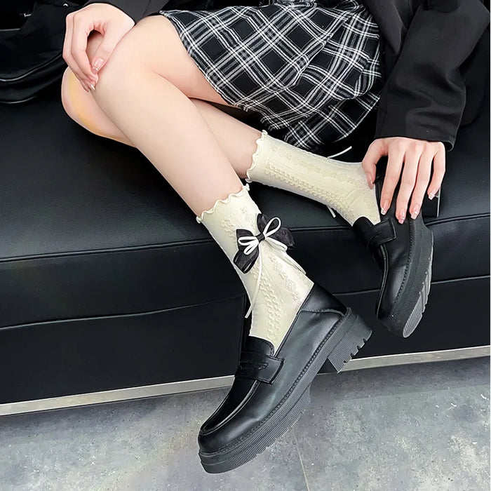 Sweet Bowknot Tied Middle Tube Socks Women Heel Bow Socks