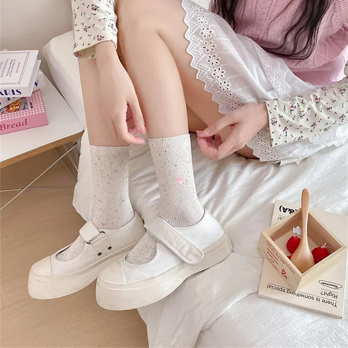 Polka Dot Embroidered Heart Socks