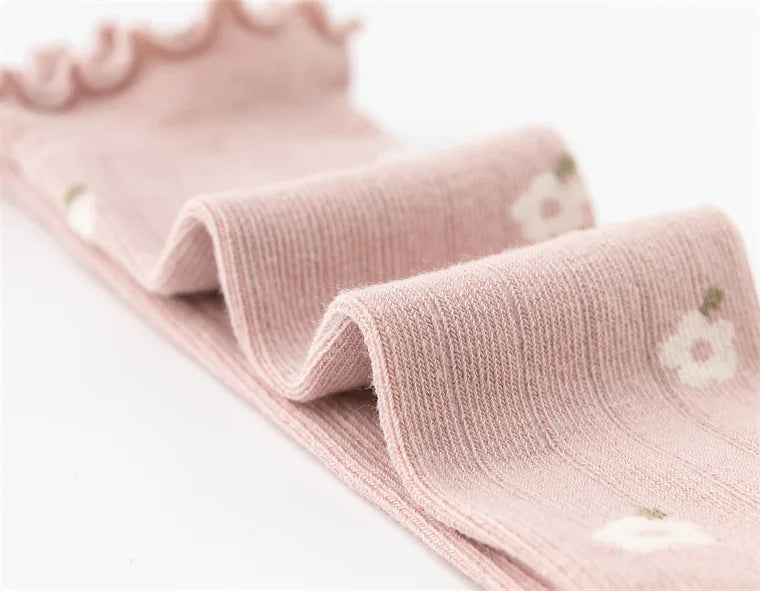 Flower Striped Knee High Long Thermal Kids Socks