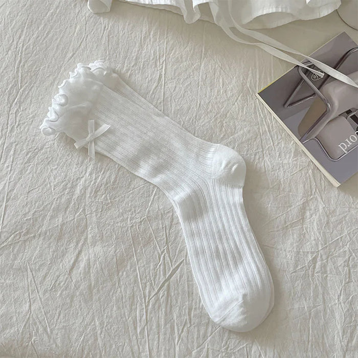 Ballet Style Cute Bowknot Ruffle Edge Pile Socks