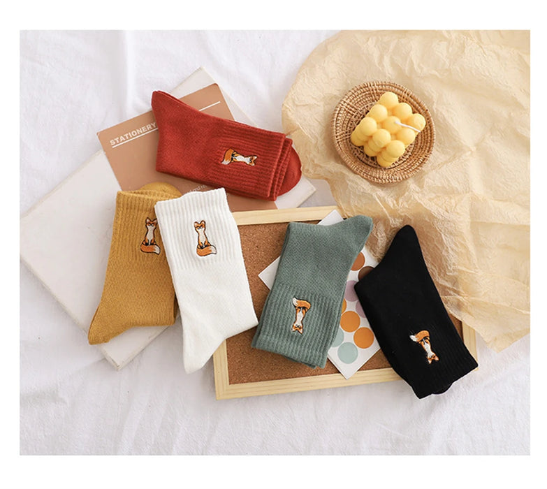 New Cute Embroidery Fox Cartoon Animal Socks