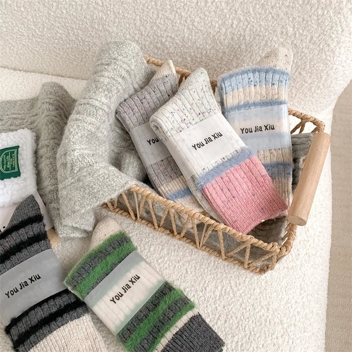 Wool Stripe Designer Socks Middle Tube