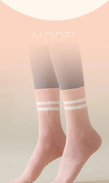 women-anti-skid-yoga-socks-grips-cotton-mid-tube-bottom-breathable-fitness-dance-barre-workout-pilates-socks-7-colors