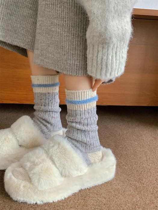 Wool Stripe Designer Socks Middle Tube