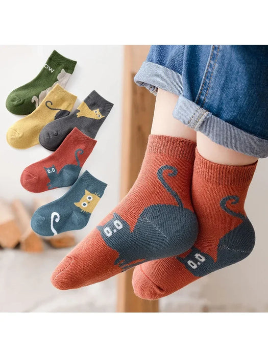 5-pairs-of-four-season-baby-socks-spring-fall-cartoon-kitten-winter-mid-tube-kidsrens-socks-boys-and-girls-kidsrens-socks