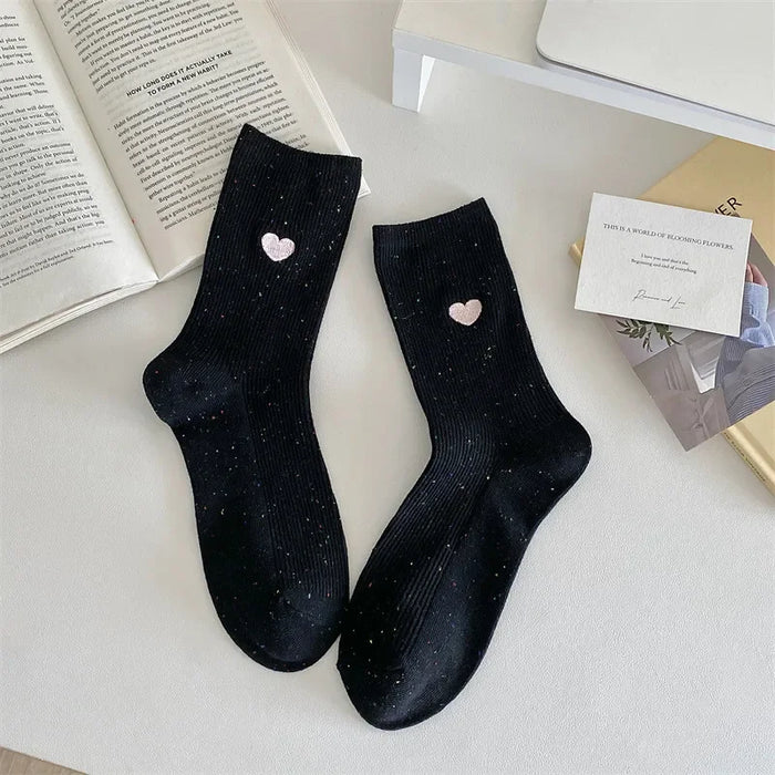 Polka Dot Embroidered Heart Socks