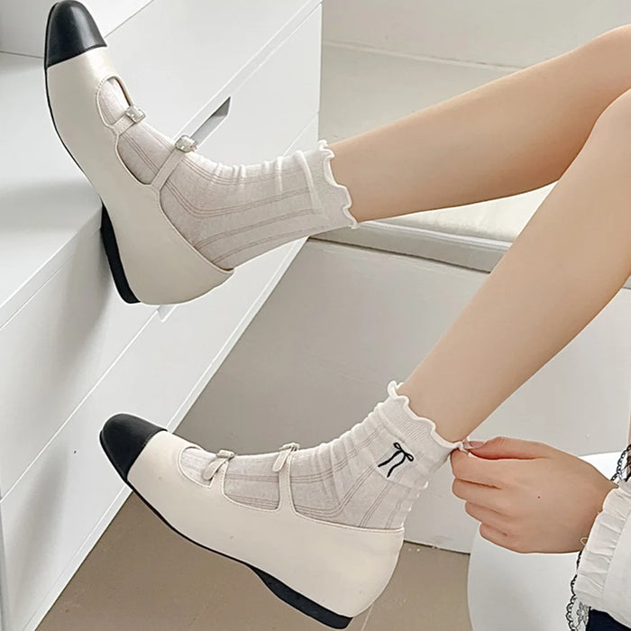 Lace Bow Long Socks Casual Crew Loose Sox Mid-tube Thin Stockings