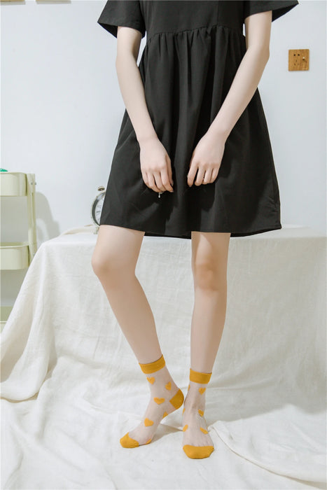 Transparent Women Socks Comfortable  Heart Pattern