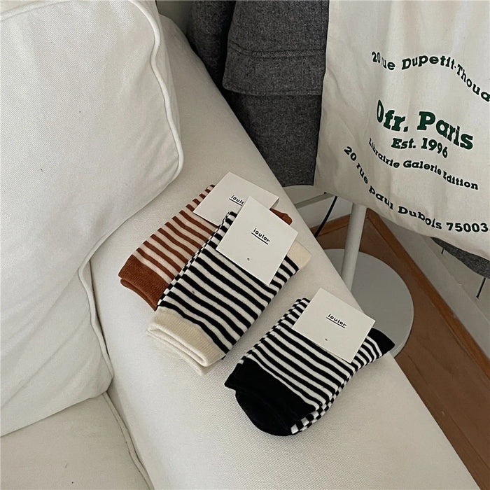 Striped Cotton Socks Women’s Breathable Middle Tube Socks