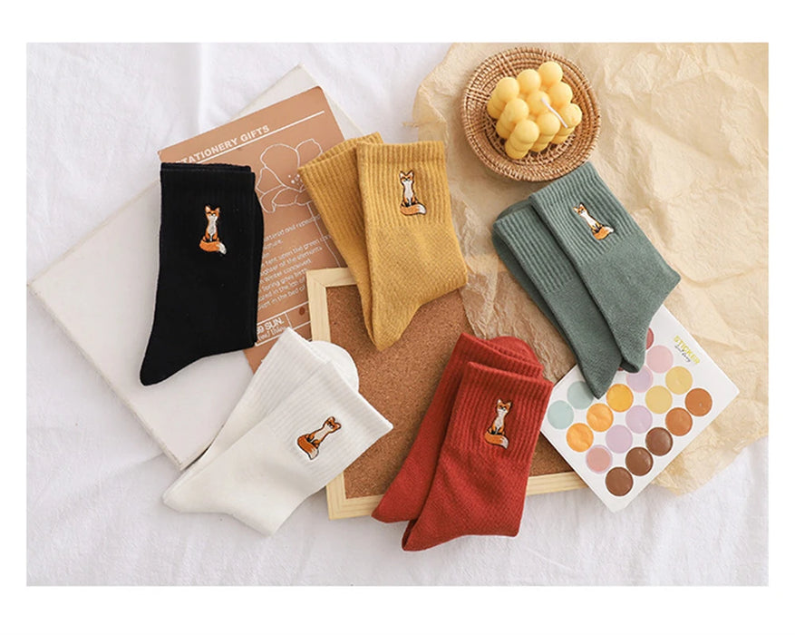 New Cute Embroidery Fox Cartoon Animal Socks