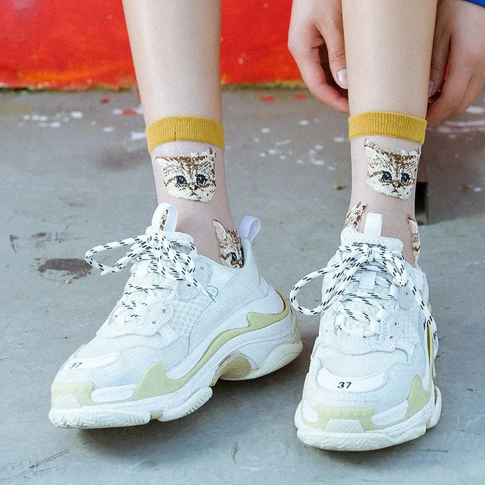 Women Transparent Cute Cat Socks