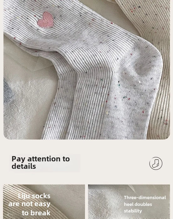 Polka Dot Embroidered Heart Socks