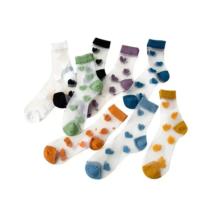 Transparent Women Socks Comfortable  Heart Pattern