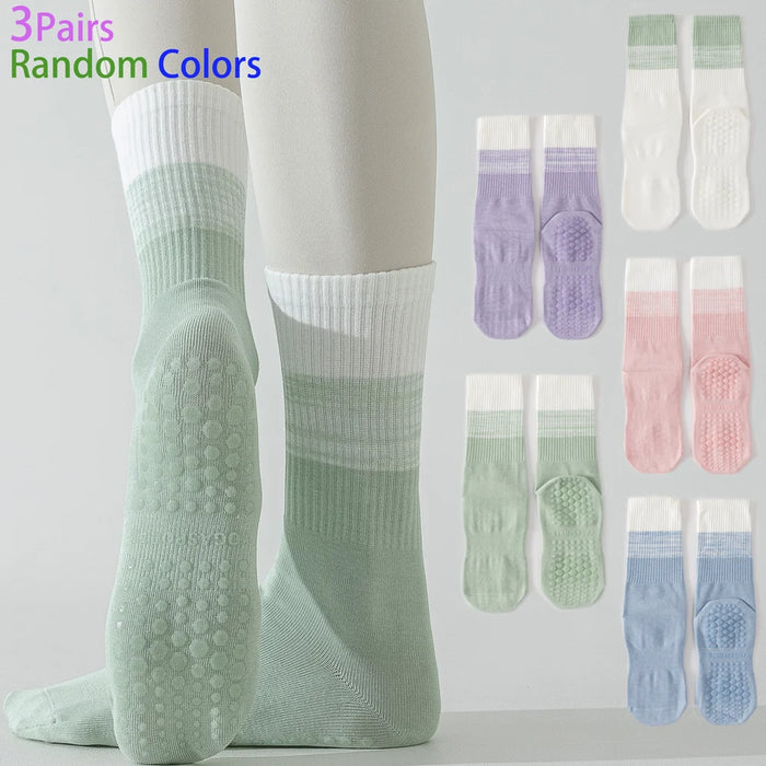 3 Pairs lollipop coloured cotton mid calf yoga socks