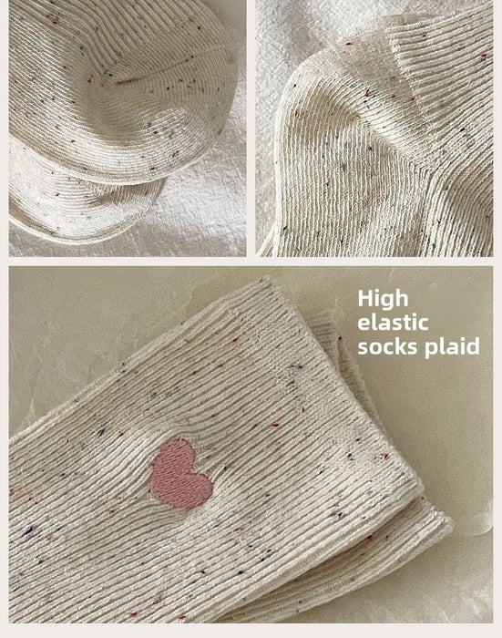 Polka Dot Embroidered Heart Socks