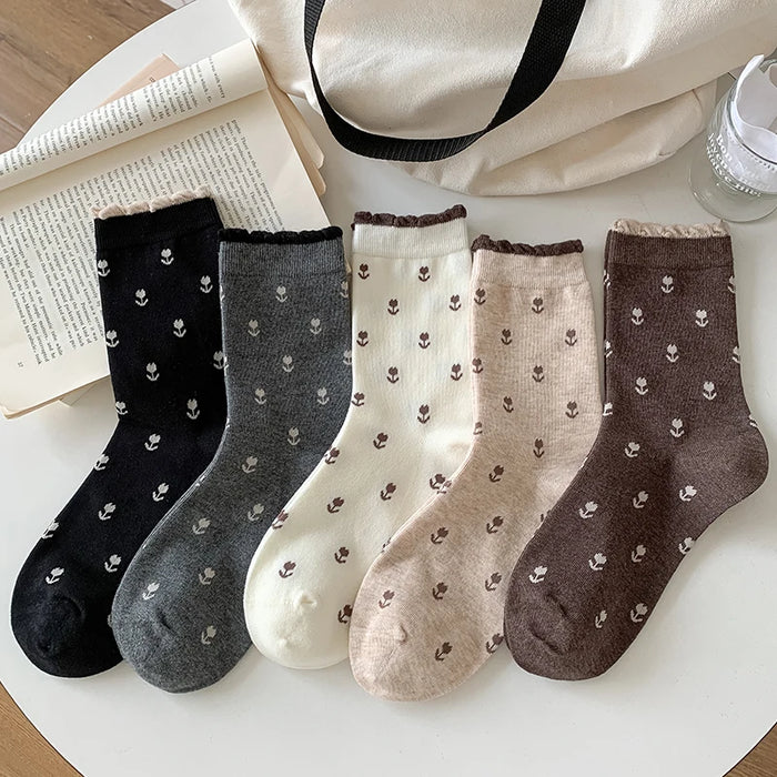 Long Breathable Retro Female Flower Socks