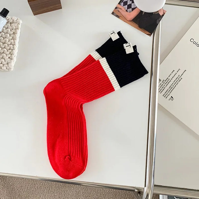 Contrast coloured socks, women's high top pile up socks