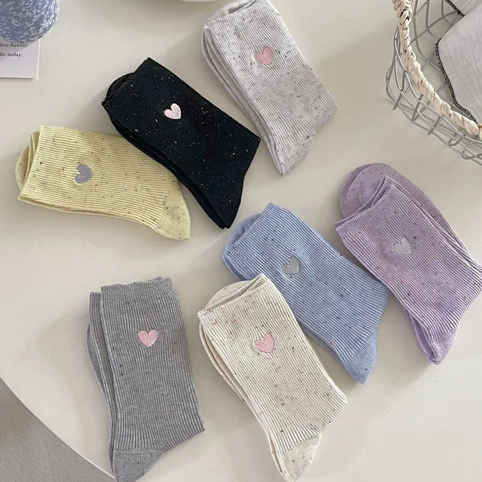 Polka Dot Embroidered Heart Socks