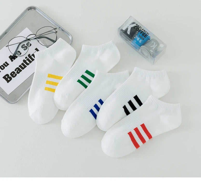 5 Pairs of White Cotton Socks for Men/women,  Trendy Boat Socks