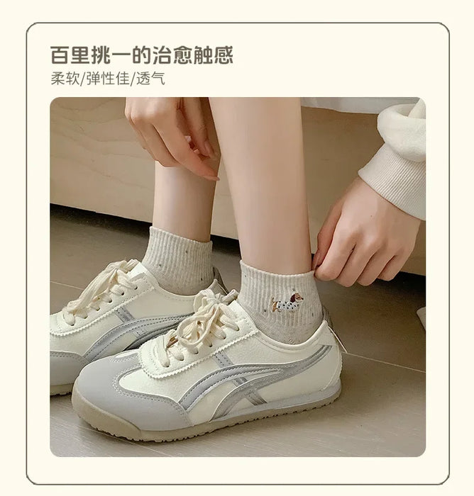 womens-socks-cartoon-dog-embroidery-short-socks-spring-summer-thin-cute-cotton-socks-boneless-sweat-absorbing-wave-point-socks