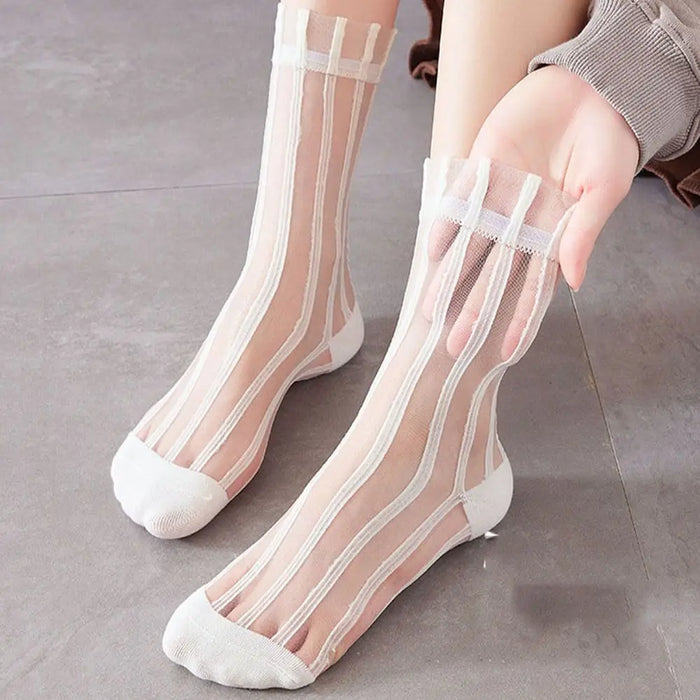 ultra-thin-cute-mesh-summer-transparent-for-women-glass-silk-socks-female-hosiery-striped-socks-middle-tube-socks