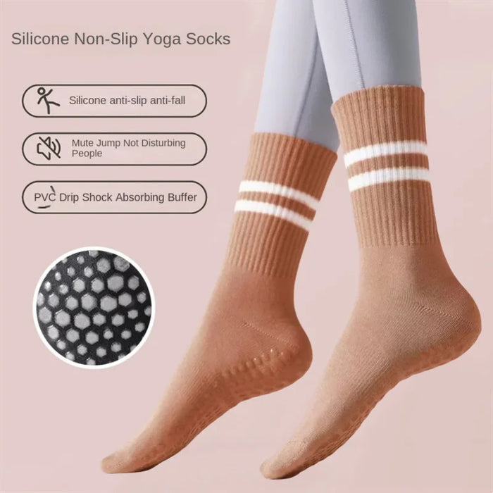 women-anti-skid-yoga-socks-grips-cotton-mid-tube-bottom-breathable-fitness-dance-barre-workout-pilates-socks-7-colors