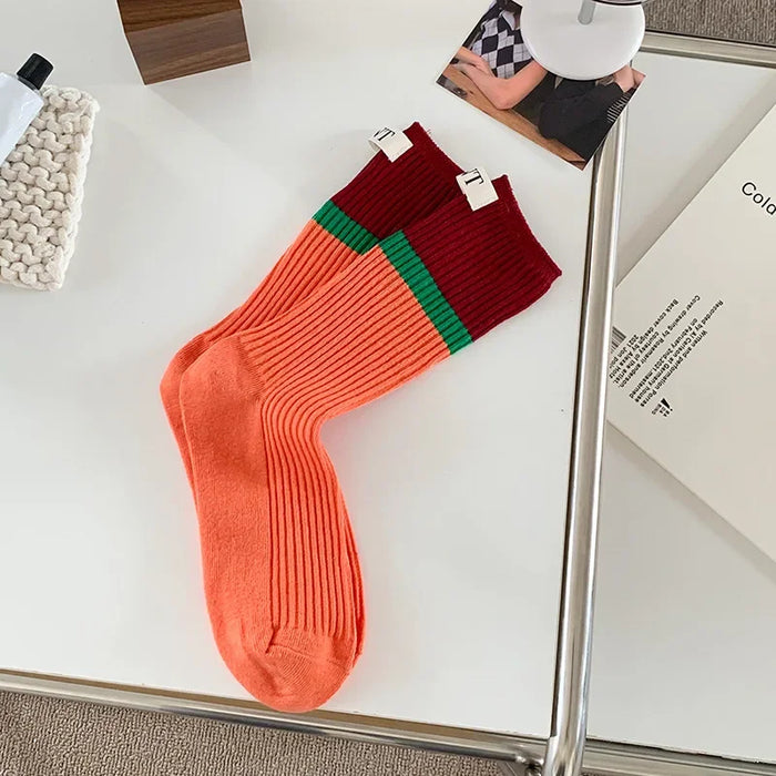 Contrast coloured socks, women's high top pile up socks