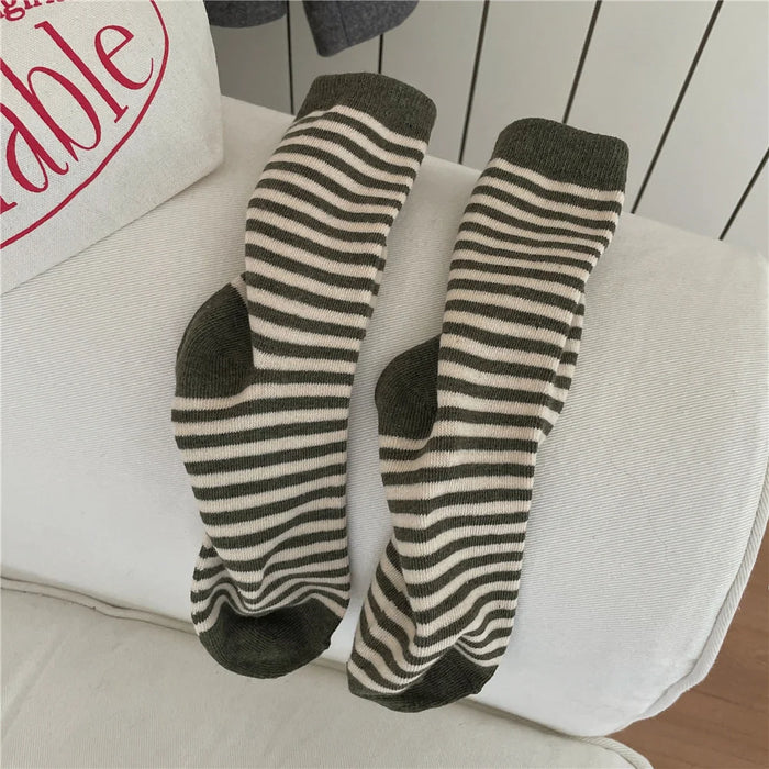 Striped Cotton Socks Women’s Breathable Middle Tube Socks