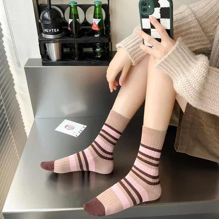 High Quality Cotton Knitting Women Socks Multicolor Striped