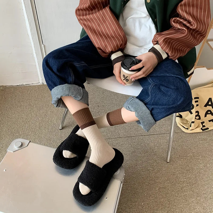 Contrast coloured socks, women's high top pile up socks