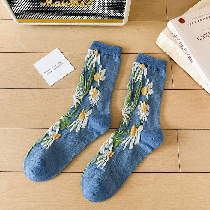 Blue Women Cartoon Print  Socks
