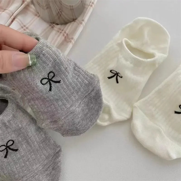1-5pairs Summer Bowknot  Boat Socks for Women