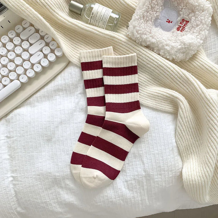 womens-cherry-color-trendy-striped-autumn-and-winter-new-mid-tube-socks-ankola-color-versatile-socks